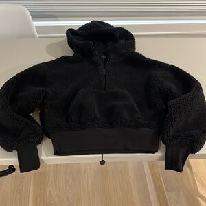 ALO Yoga Sherpa Streetside Half Zip Hoodie Sweatshirt WOMENS SMALL Black